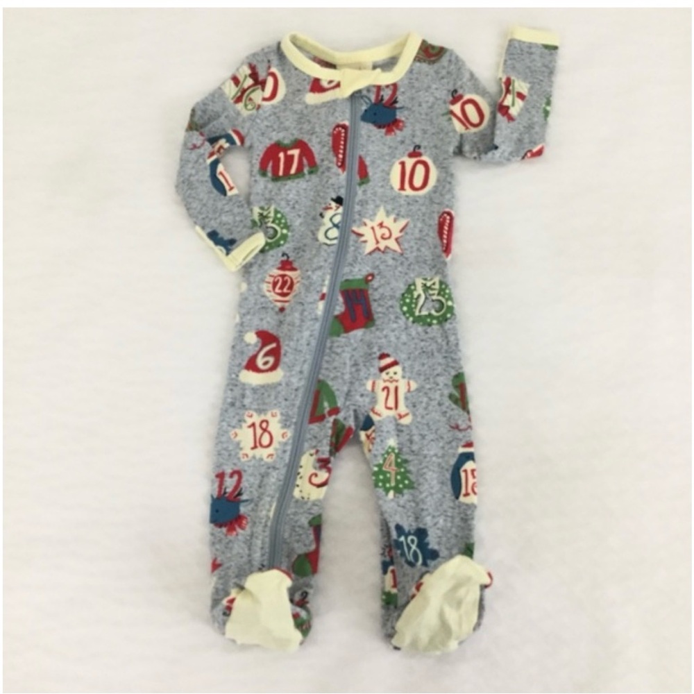 Kid’s Munki Munki Gray and Red Festive Footie Pajamas Size 3-6 Months